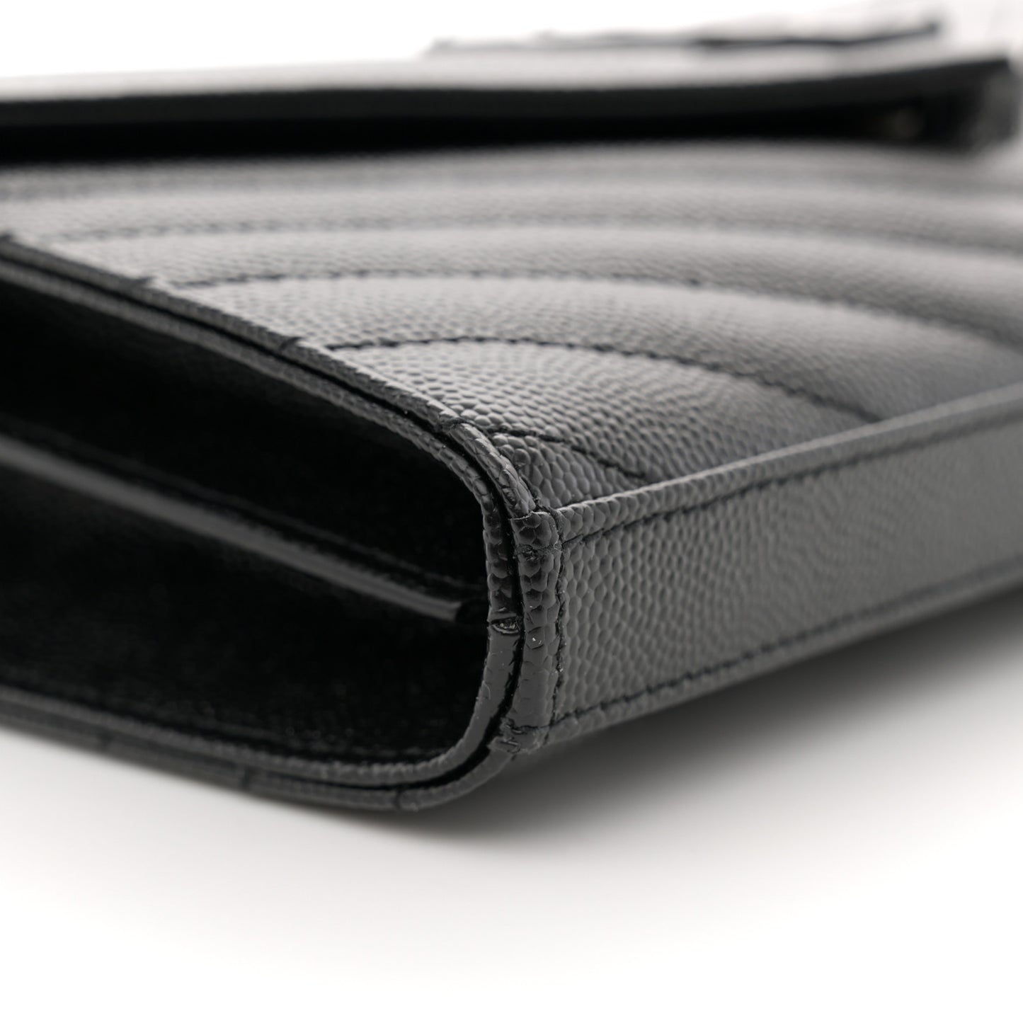 Grain De Poudre Matelasse Chevron Monogram Monochrome Chain Wallet Black