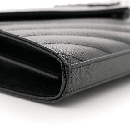 Saint Laurent Grain De Poudre Matelasse Chevron Monogram Monochrome Chain Wallet Black 9 of 10