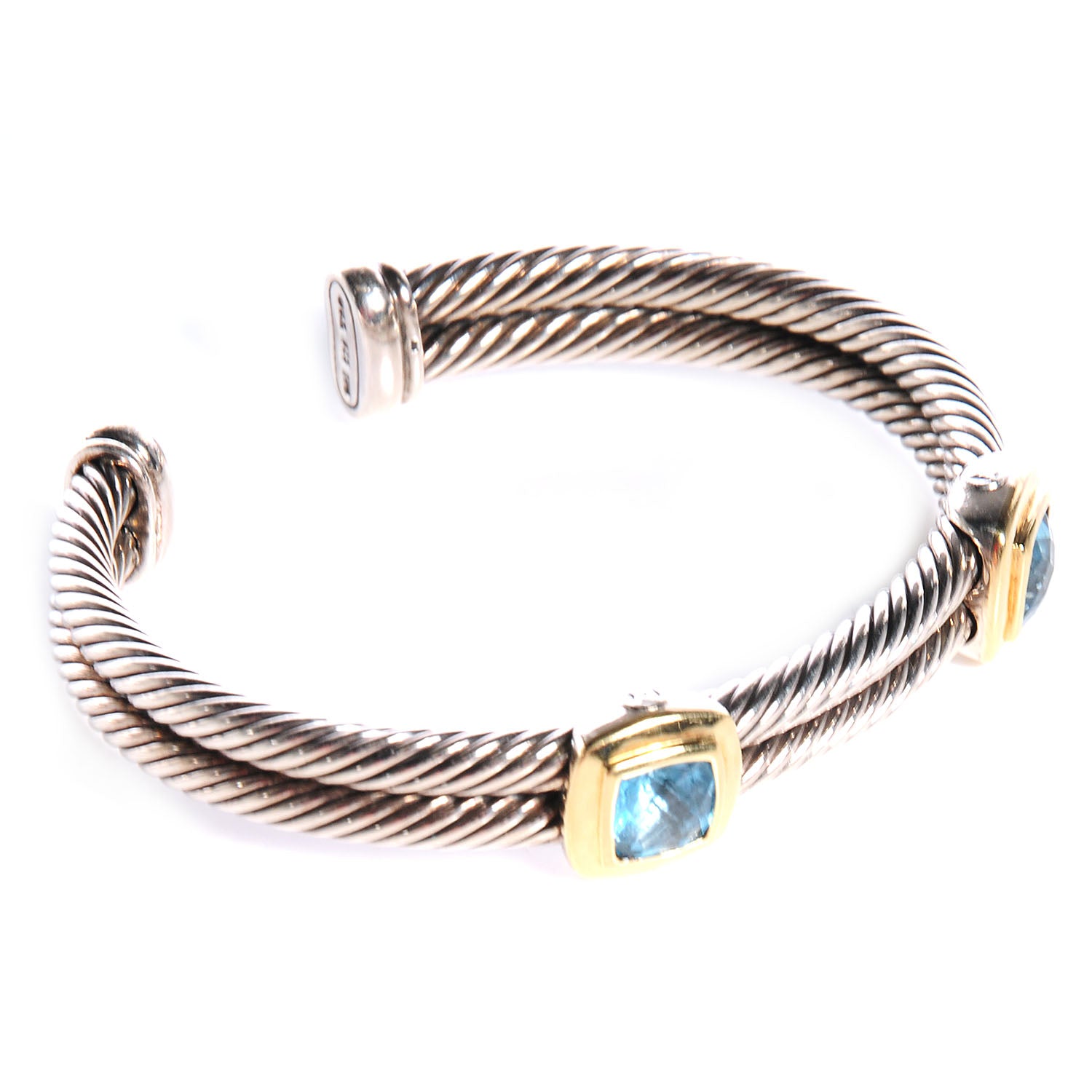 David Yurman Sterling Silver 18K Yellow Gold Blue Topaz Albion Double Station Bracelet 3 of 6