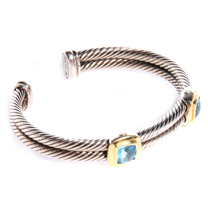 David Yurman Sterling Silver 18K Yellow Gold Blue Topaz Albion Double Station Bracelet 3 of 6