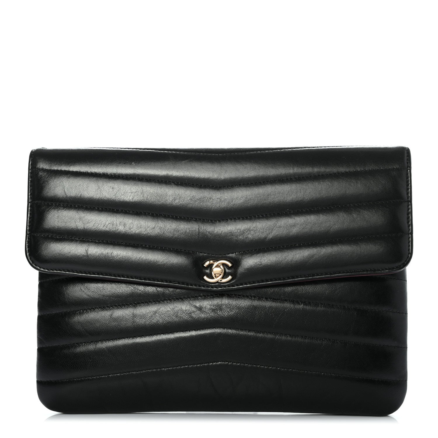 Chanel Shiny Lambskin Quilted Chevron Miroir Clutch Black 1 of 7