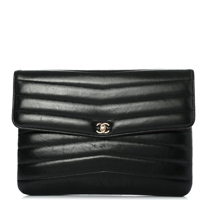 Chanel Shiny Lambskin Quilted Chevron Miroir Clutch Black 1 of 7