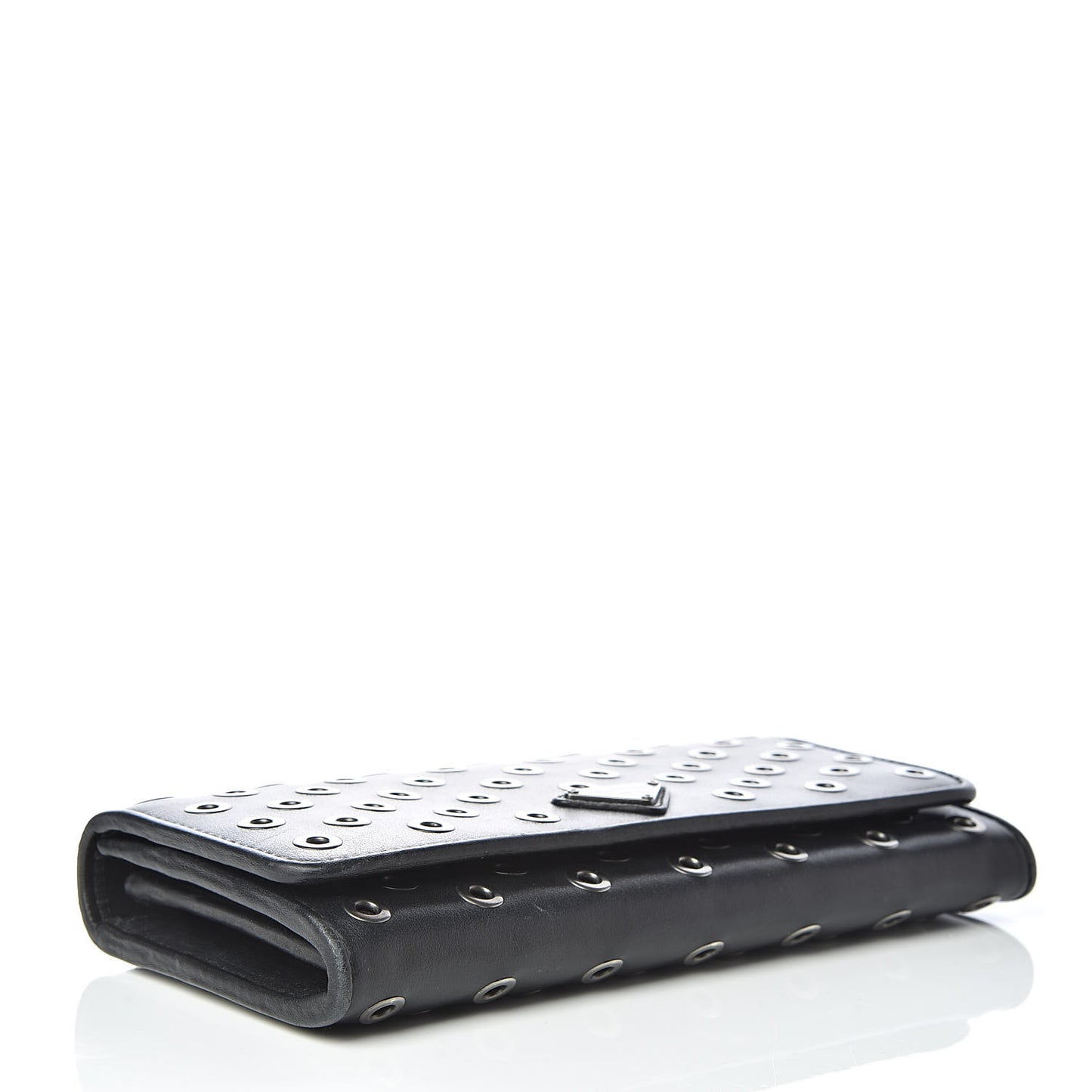 Calfskin Studded Rings Continental Flap Wallet Black