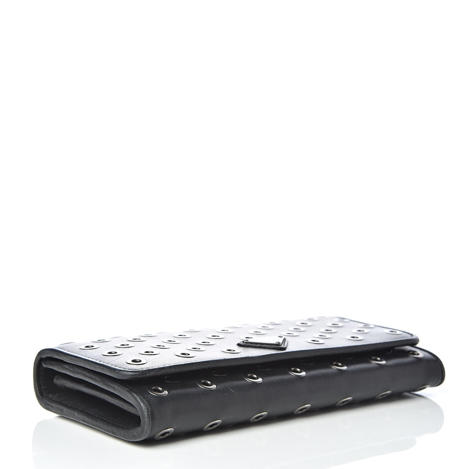 Prada Calfskin Studded Rings Continental Flap Wallet Black 5 of 12