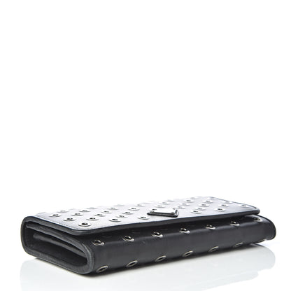 Prada Calfskin Studded Rings Continental Flap Wallet Black 5 of 12