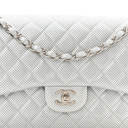 Chanel Metallic Perforated Lambskin Quilted Jumbo Double Flap Light Silver 8 of 10