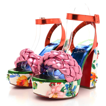 Christian Louboutin Metallic Nappa Crystal Floral Embellished Movida Brio Bloomy 130 Platform Pump 38.5 Multicolor 3 of 8