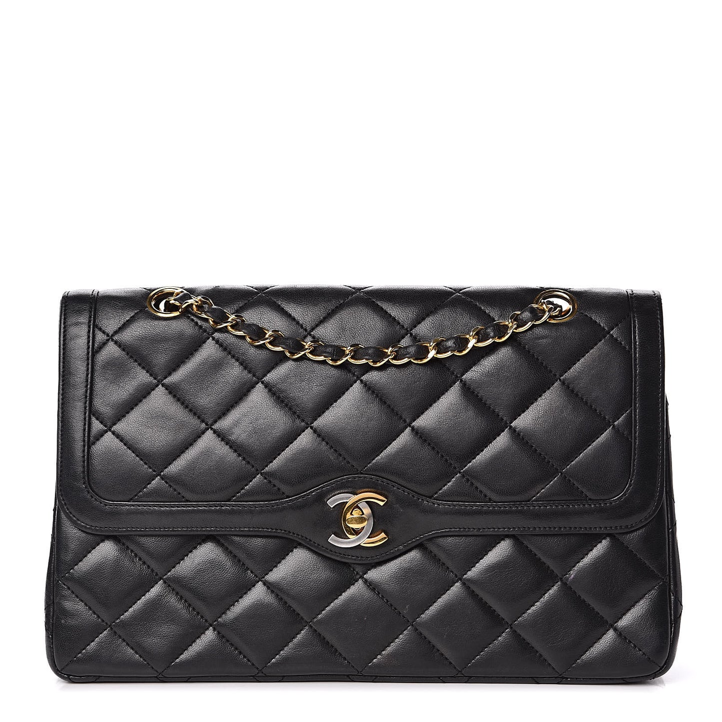Lambskin Quilted Medium Double Flap Bag Black