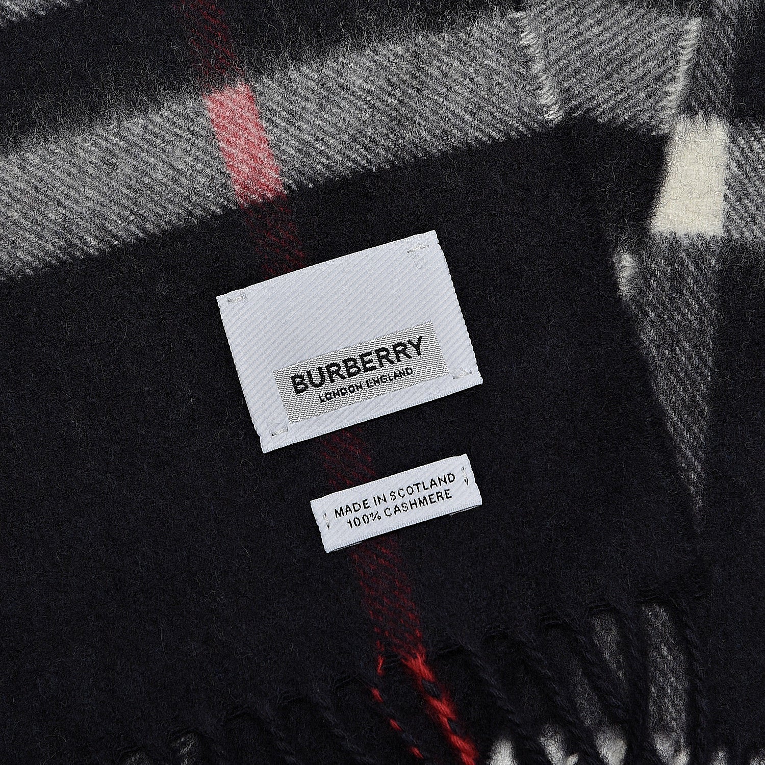 Burberry Cashmere Giant Check Fringe Scarf Navy 4 of 6