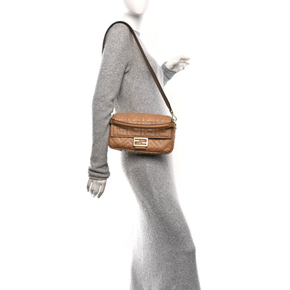 Fendi Nappa FF 1974 Embossed Baguette Miele Scuro 2 of 10
