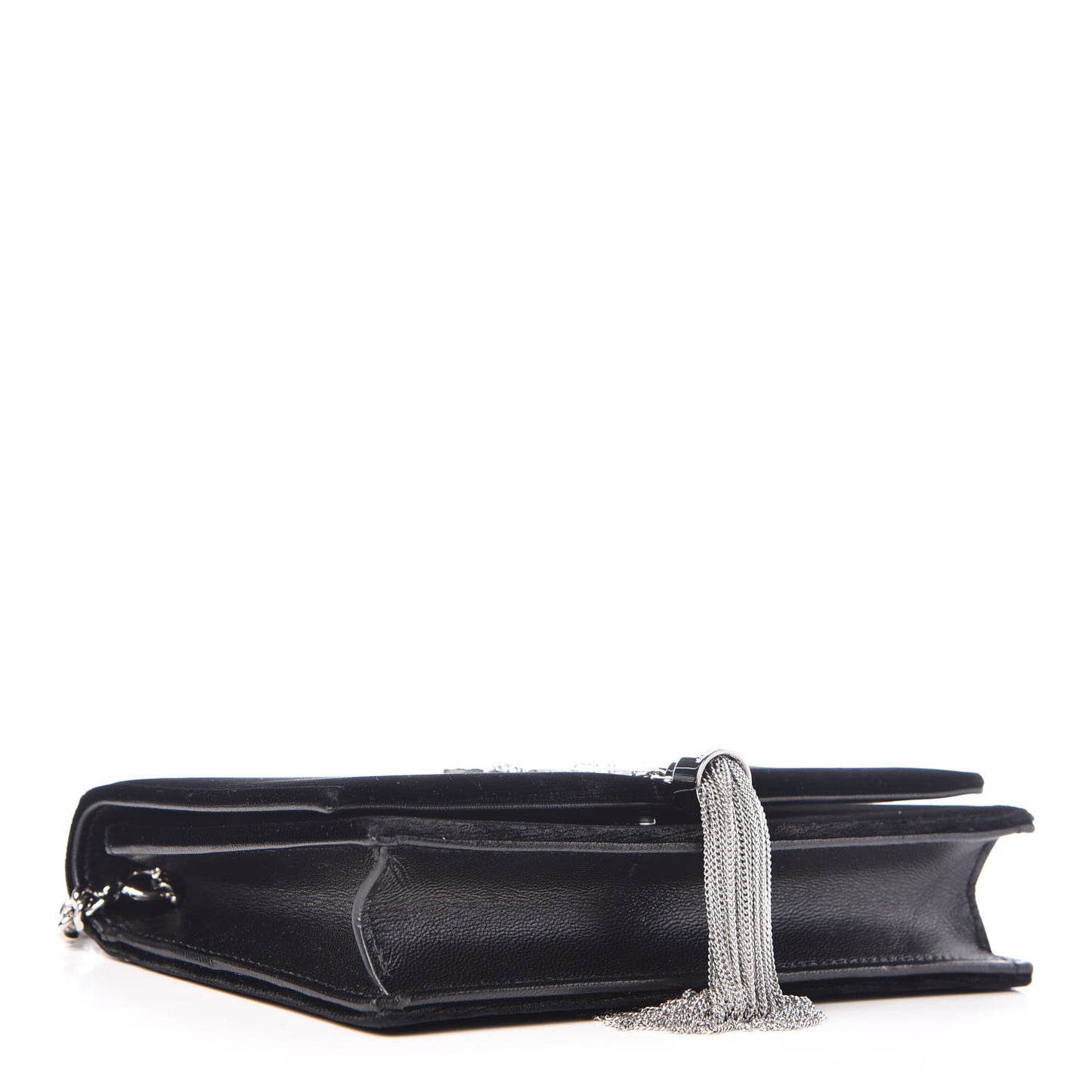 Velvet Crystal Monogram Tassel Chain Wallet Black