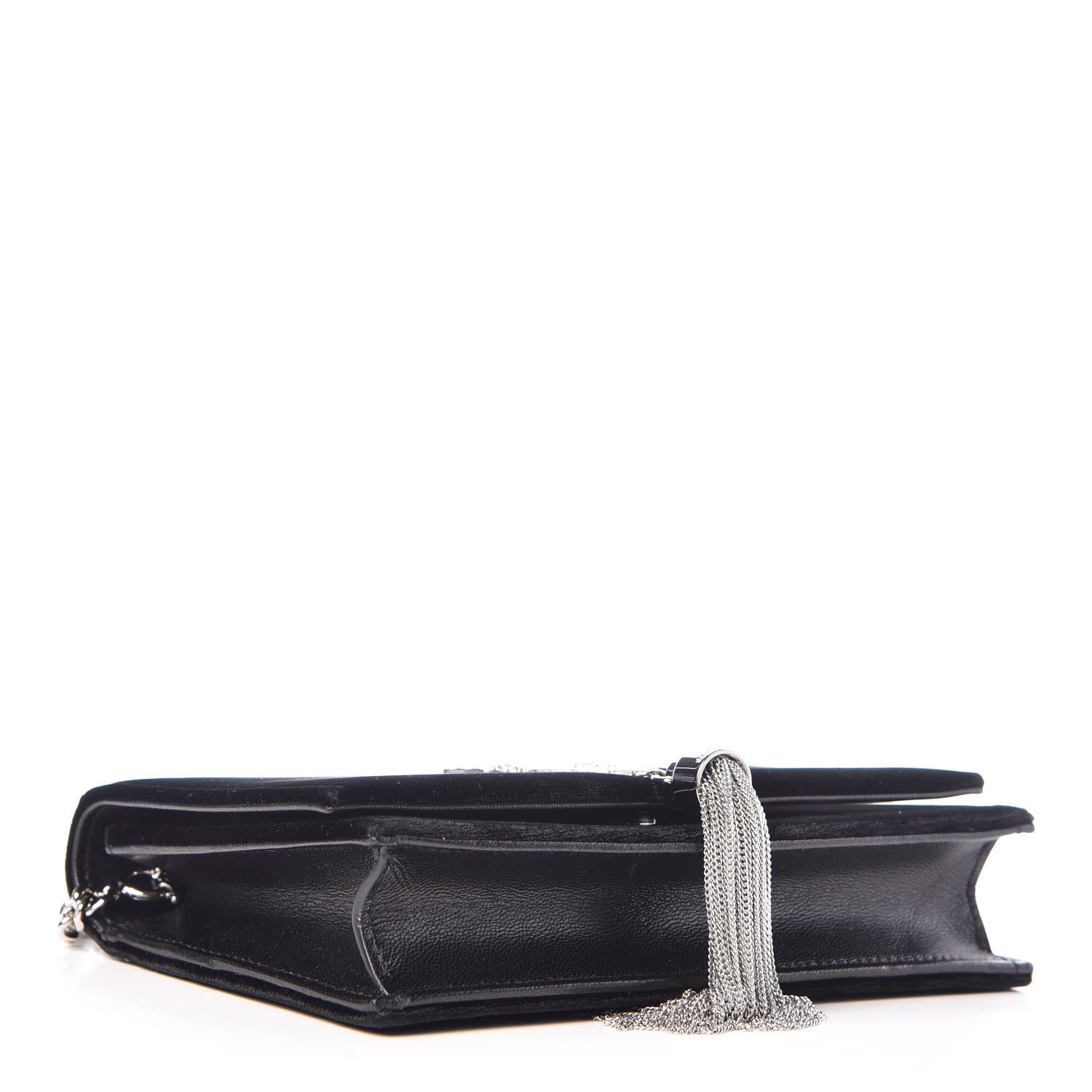 Saint Laurent Velvet Crystal Monogram Tassel Chain Wallet Black 4 of 10