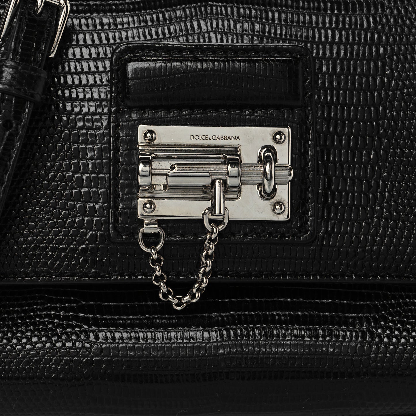 Lizard Calfskin Embossed Small Monica Top Handle Bag Black