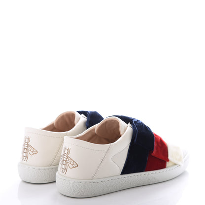 Gucci Calfskin Velvet Womens Bow Ace Sneakers 35 White 4 of 11