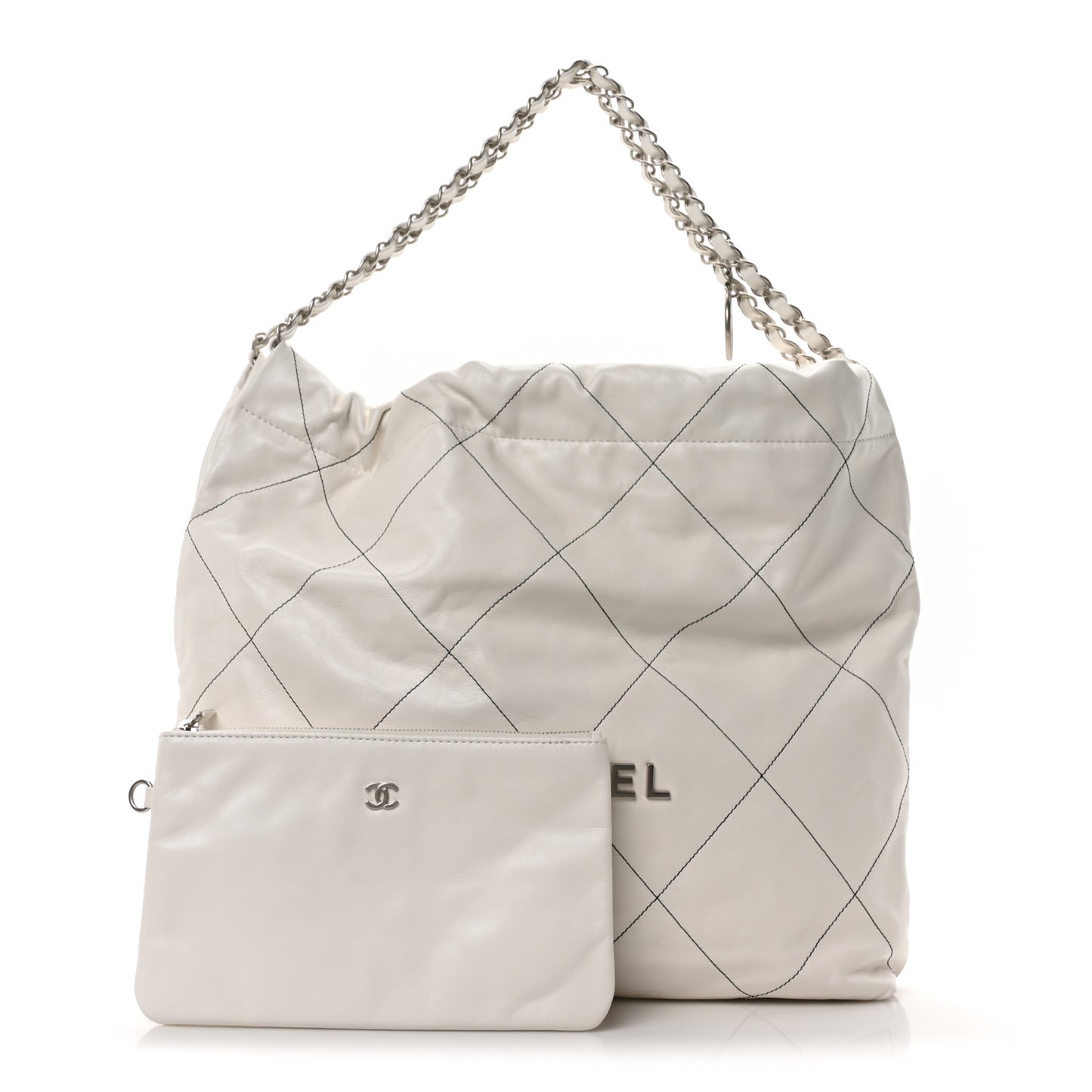 Shiny Calfskin Quilted Chanel 22 White Black