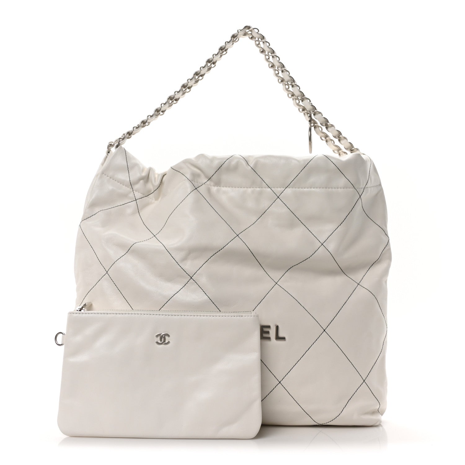 Chanel Shiny Calfskin Quilted Chanel 22 White Black 3 of 11