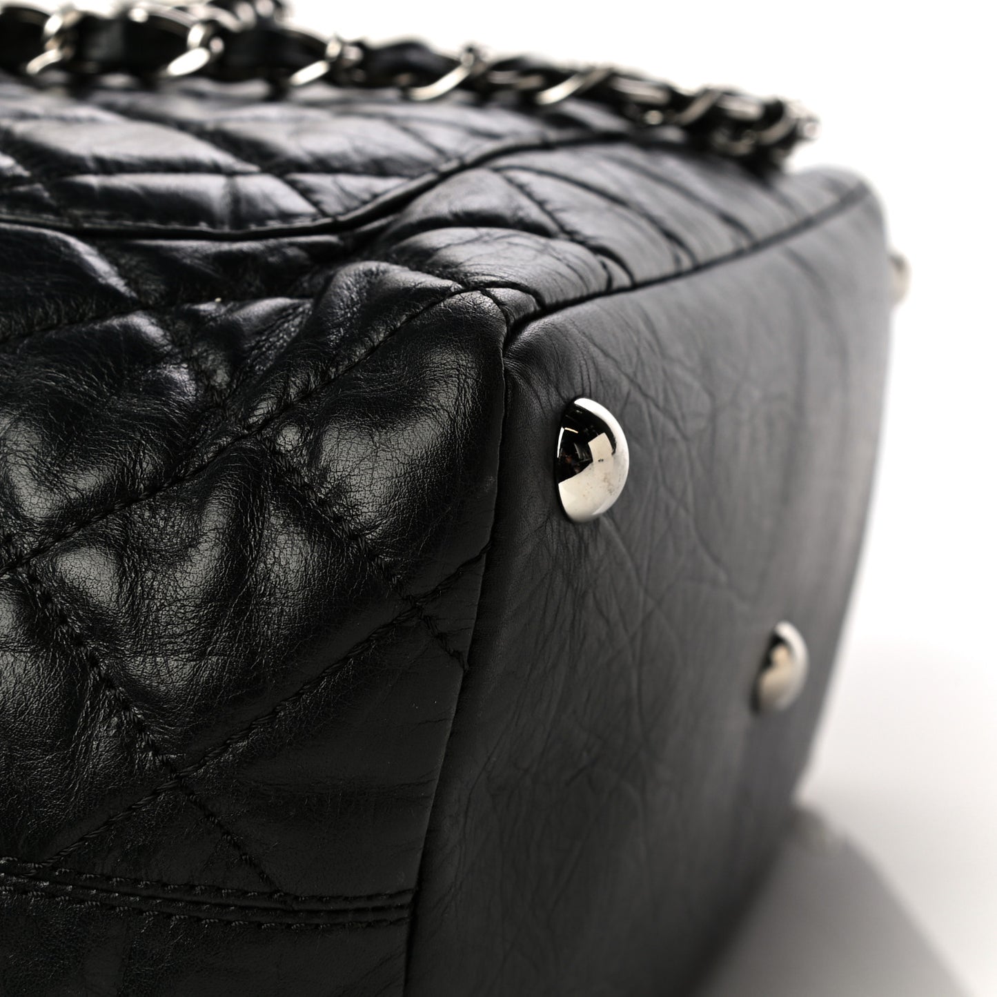 Aged Calfskin Quilted Large Cotton Club Tote Black