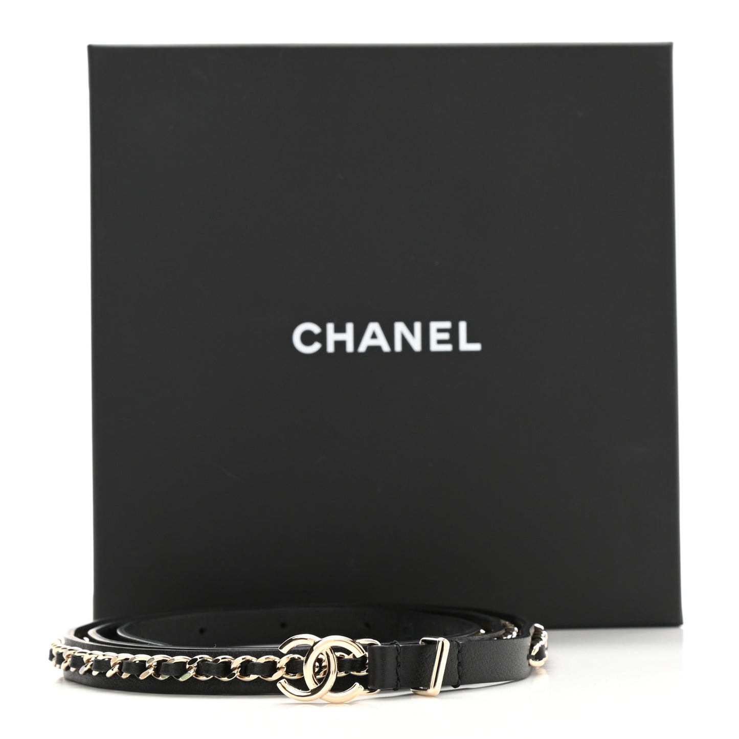 Calfskin Metal CC Chain Belt 90 36 Black