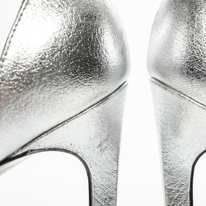 Saint Laurent Metallic Calfskin Jane 110 Ankle Strap Sandals 36.5 Silver 10 of 10