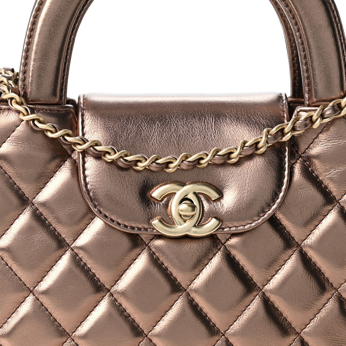 Metallic Aged Calfskin Quilted Nano Kelly Shopper Bronze