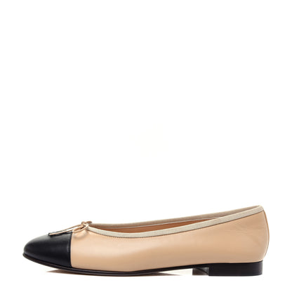 Chanel Lambskin Cap Toe CC Ballerina Flats 40 Beige Black 1 of 12