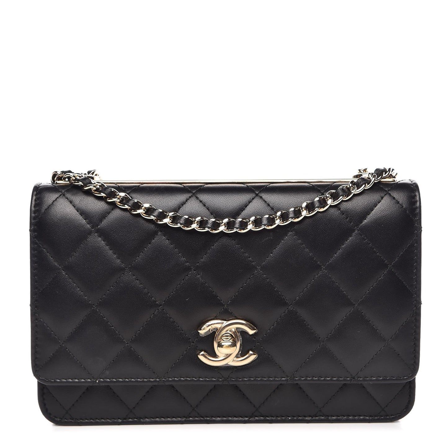 Lambskin Quilted Trendy CC Wallet On Chain WOC Black