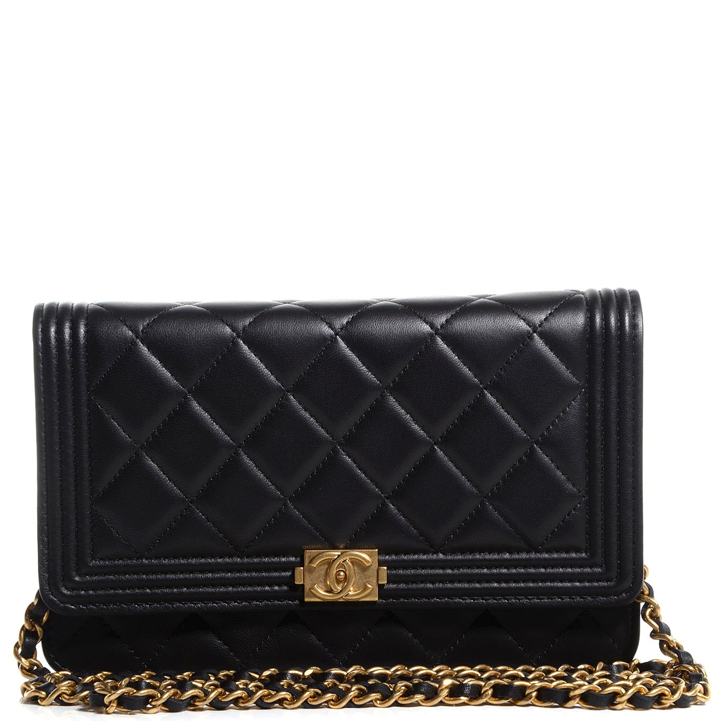 Lambskin Quilted Boy Wallet On Chain WOC Black