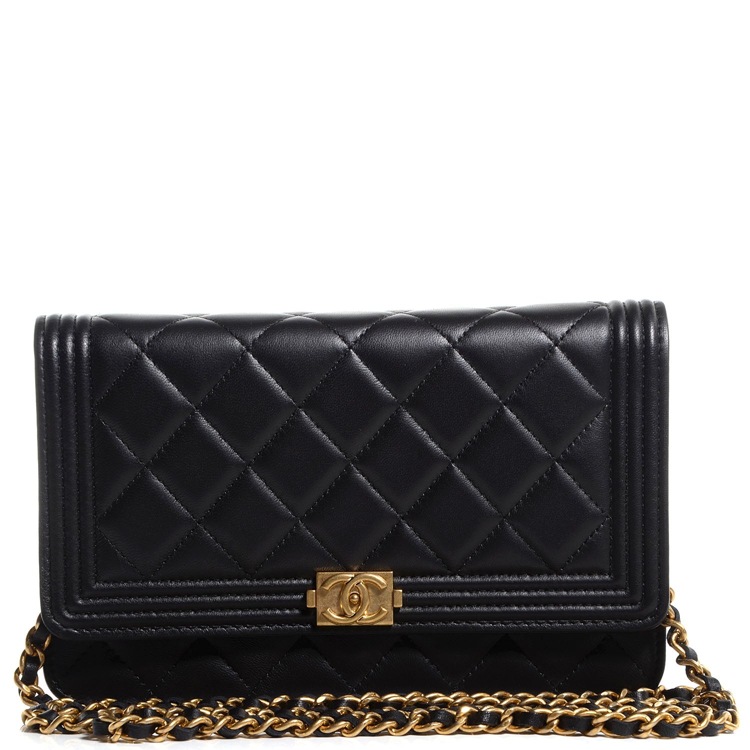 Chanel Lambskin Quilted Boy Wallet On Chain WOC Black 1 of 8