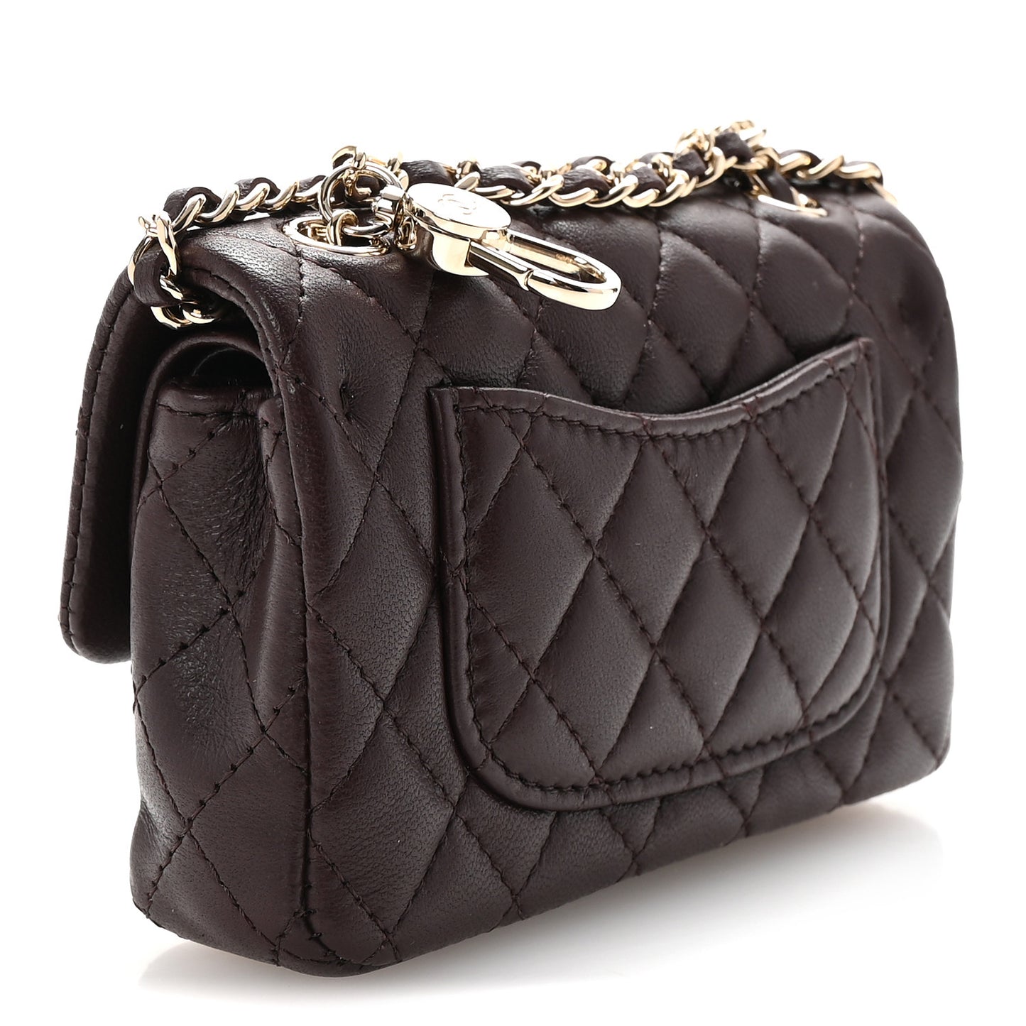 Lambskin Quilted Mini Flap Bag Charm With Hook Dark Brown