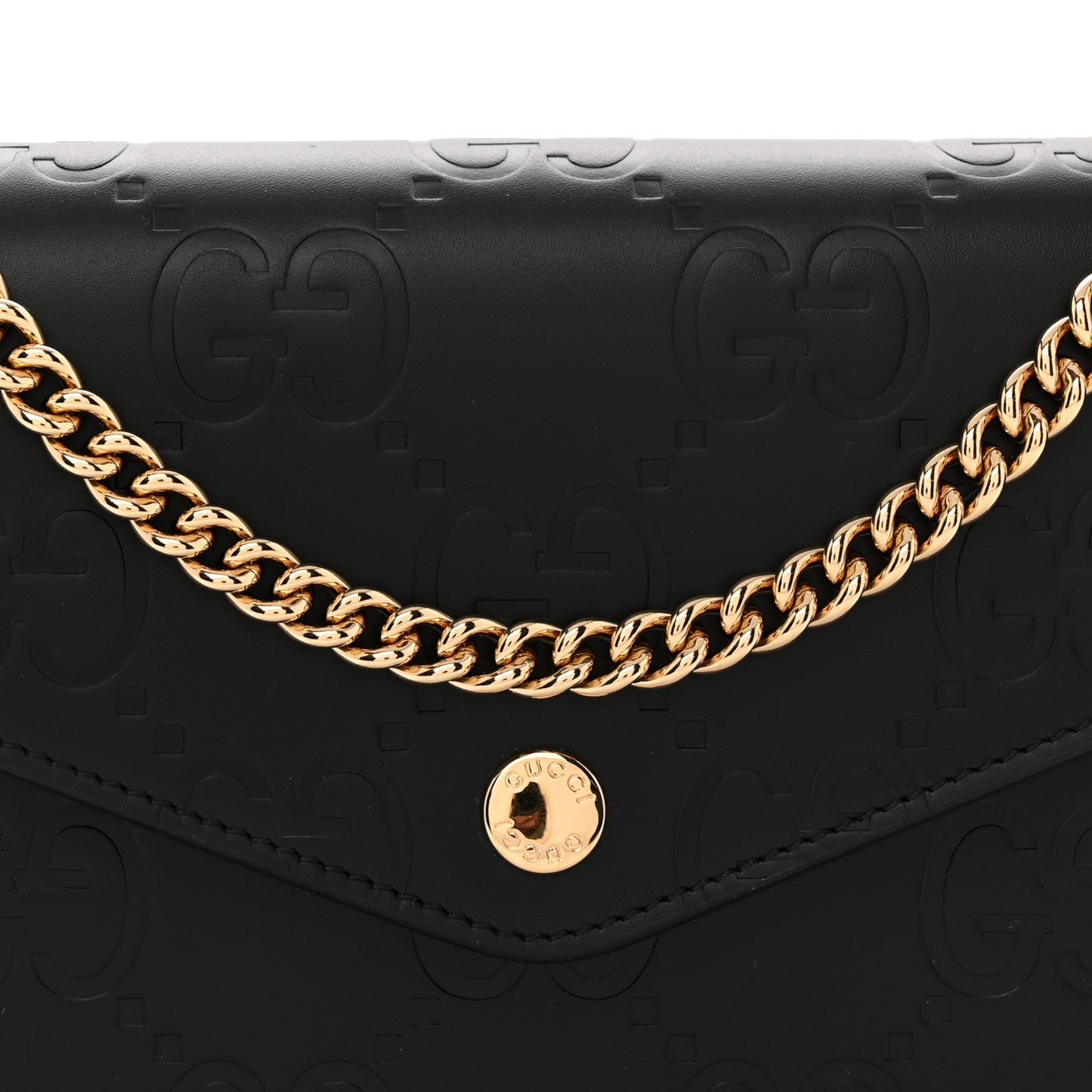 Calfskin GG Debossed Chain Wallet Black