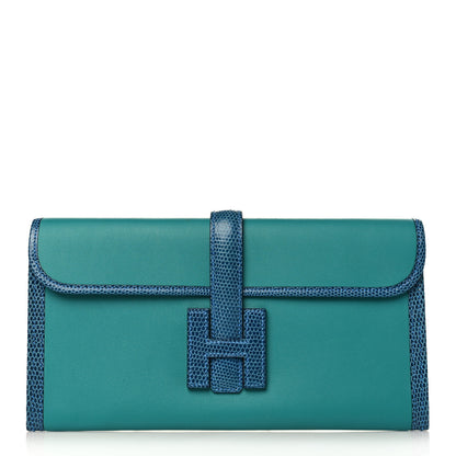 Hermes Swift Lizard Jige Elan Touch 29 Clutch Bleu Paon Mykonos 1 of 9