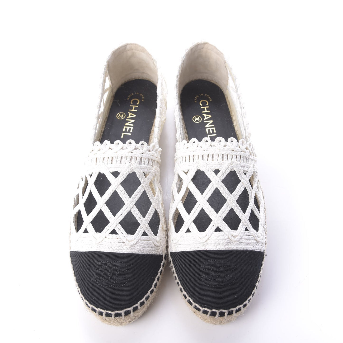 Woven Fabric Grosgrain CC Espadrilles 41 White Black
