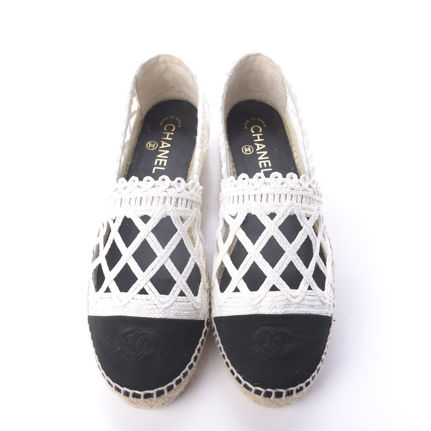 Chanel Woven Fabric Grosgrain CC Espadrilles 41 White Black 6 of 10