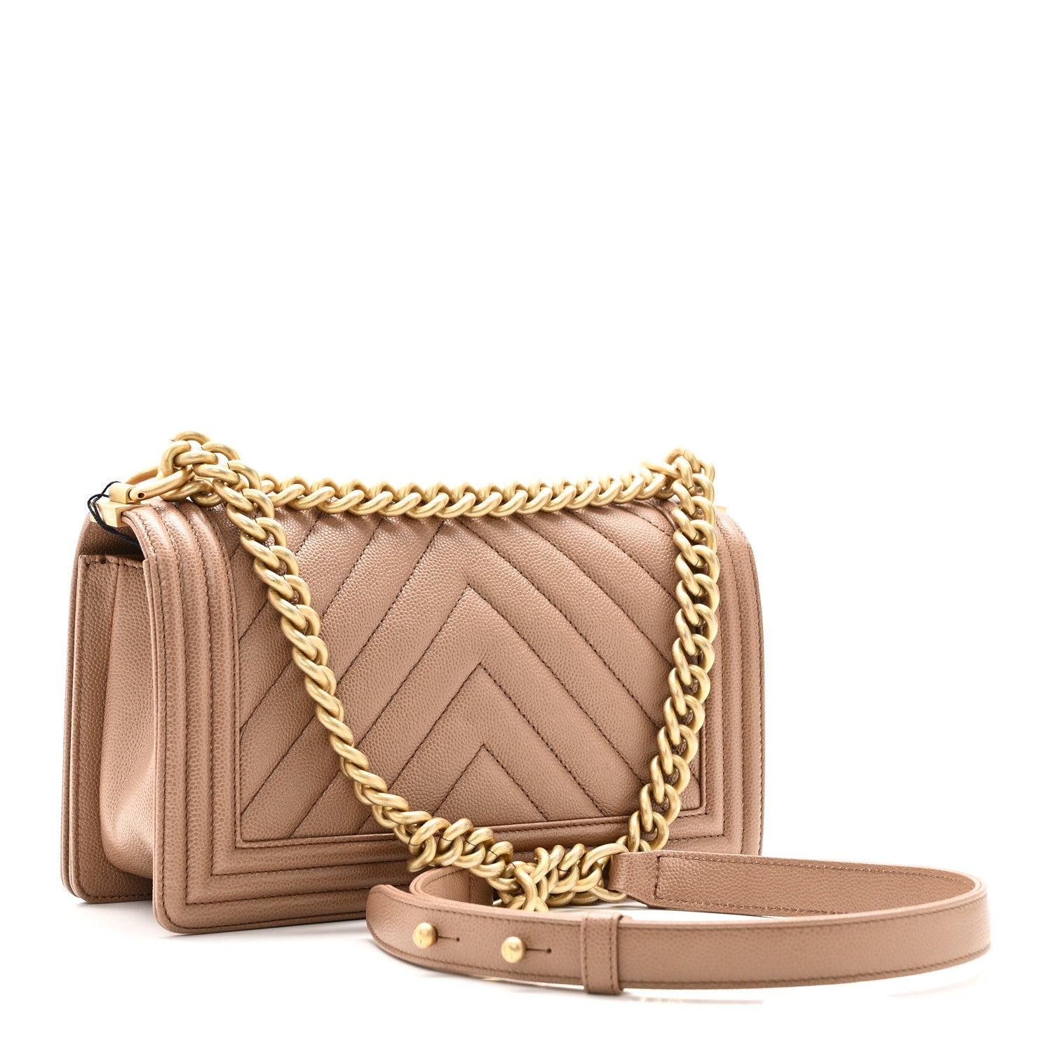 Chanel Caviar Chevron Quilted Medium Boy Flap Light Brown 3 of 10