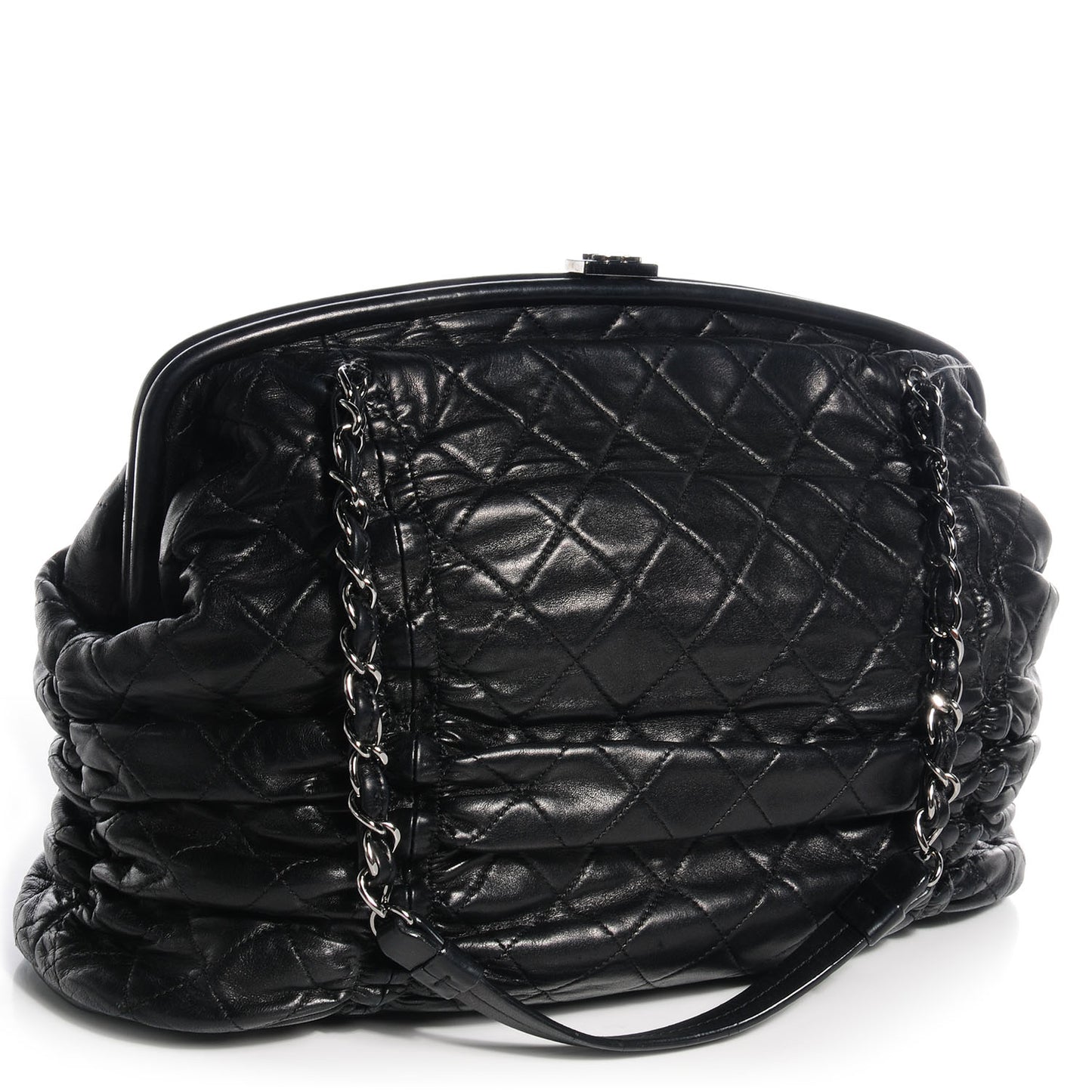 Lambskin Quilted Sharpei Frame Tote Black