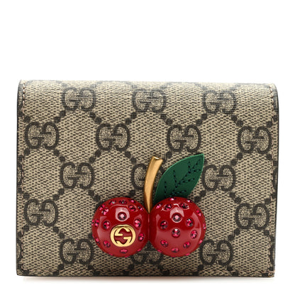 Gucci GG Supreme Monogram Cherry Embellished Card Case Wallet Hibiscus Red 1 of 6