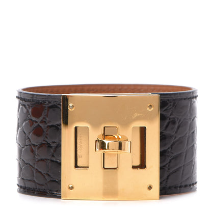 Hermes Shiny Alligator Kelly Dog Cuff Black 1 of 6