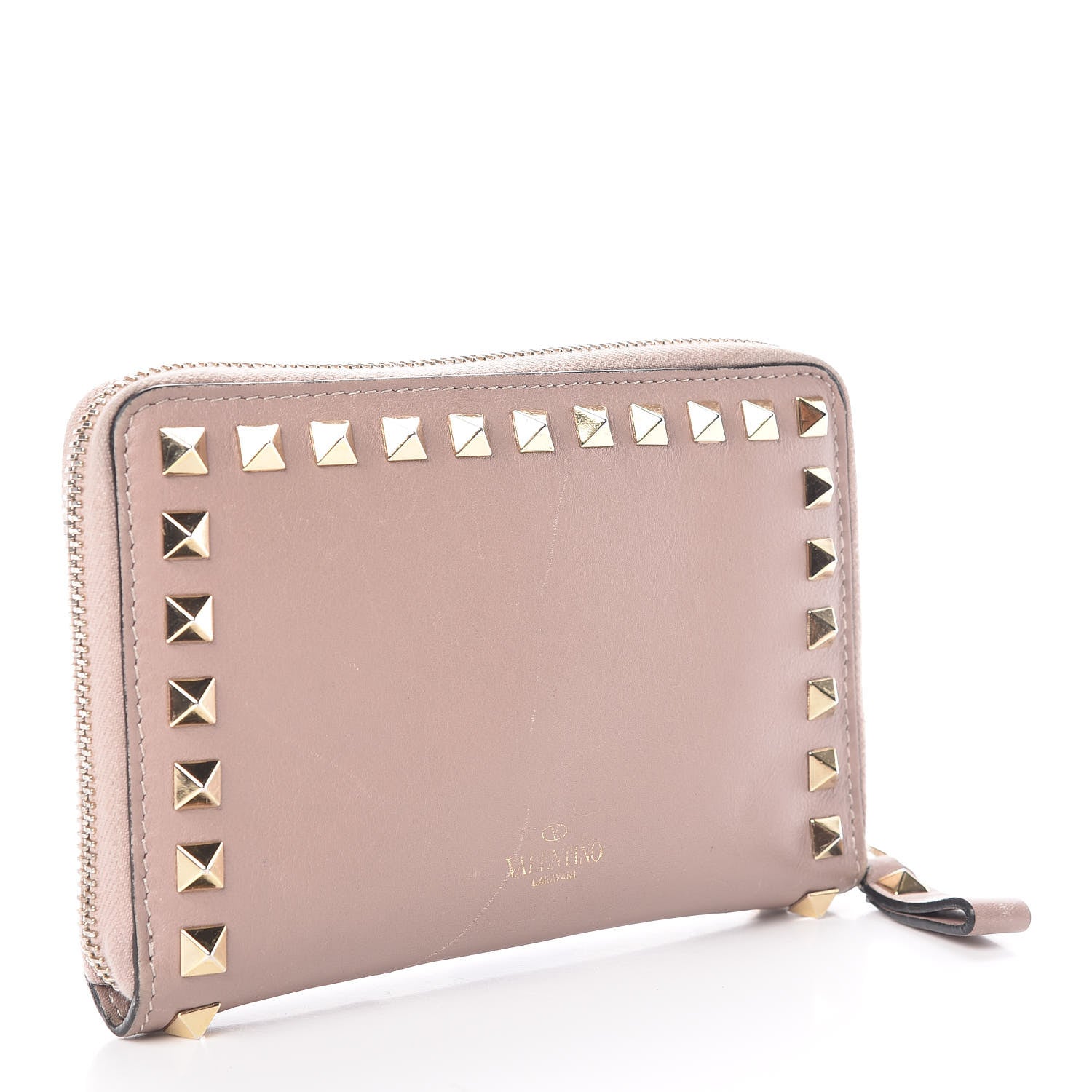 Valentino Garavani Calfskin Medium Rockstud Organizer Zip Around Wallet Poudre 3 of 9