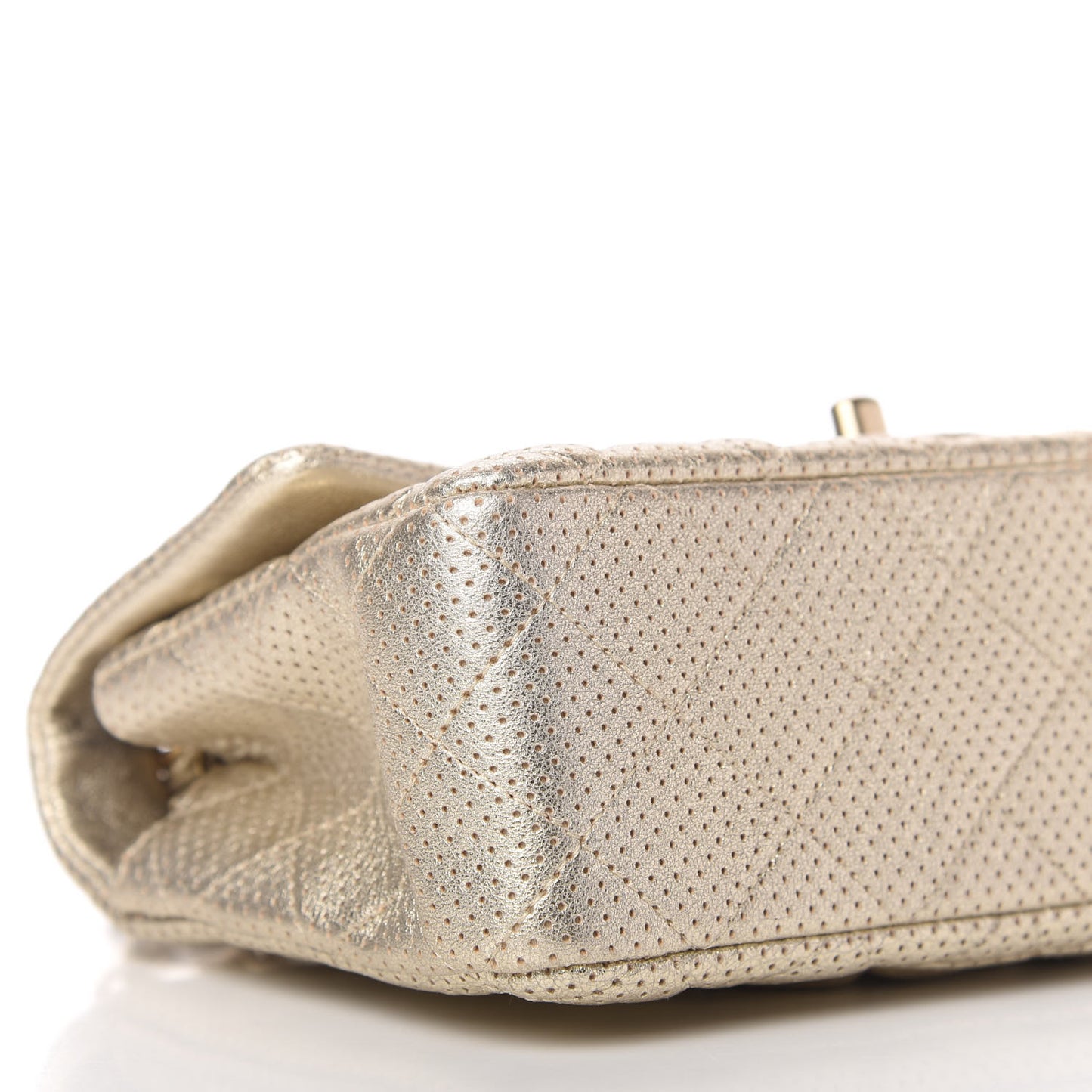Metallic Lambskin Perforated Mini Rectangular Flap Light Gold