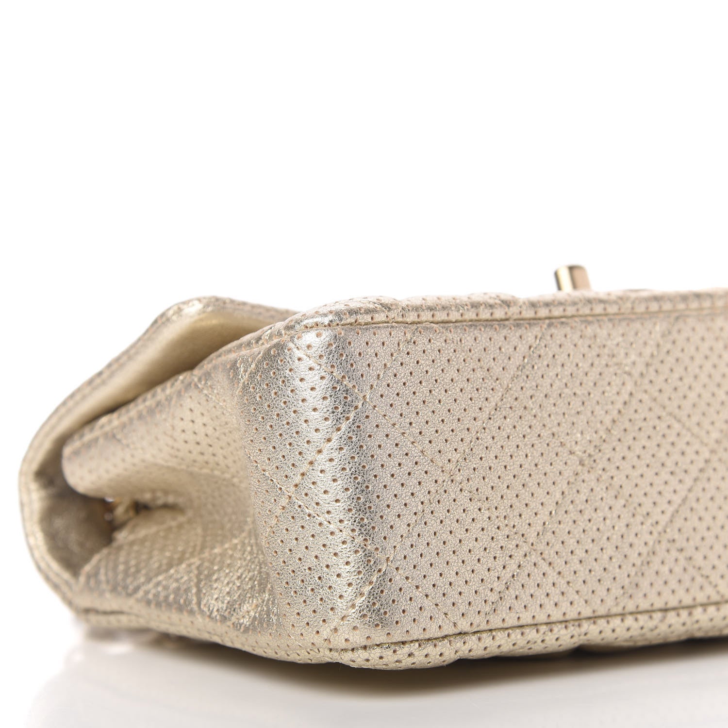 Chanel Metallic Lambskin Perforated Mini Rectangular Flap Light Gold 6 of 10