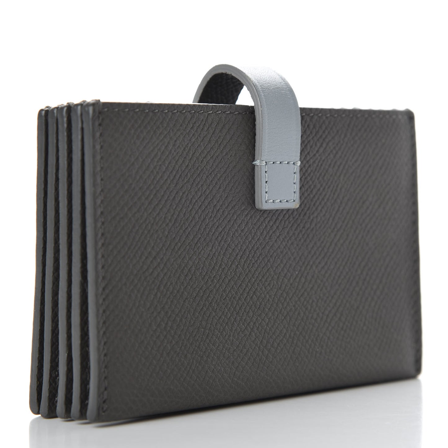 Grained Shiny Calfskin Accordion Card Holder Grey