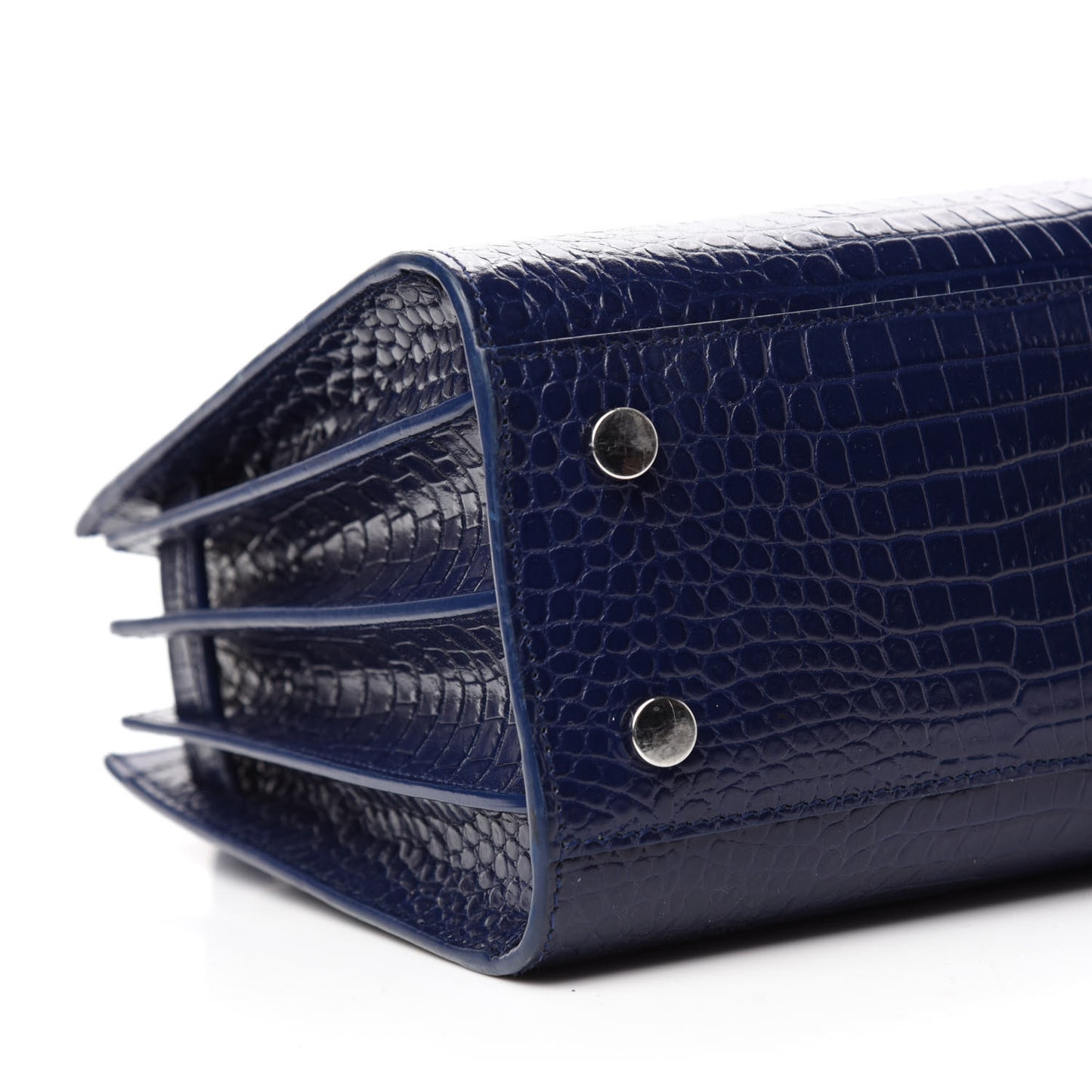 Calfskin Crocodile Embossed Baby Sac De Jour Navy