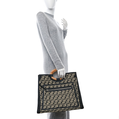 Fendi Raffia Vitello Century Wicker FF 1974 Crochet Large Runaway Shopper Tote Natural Black 2 of 10