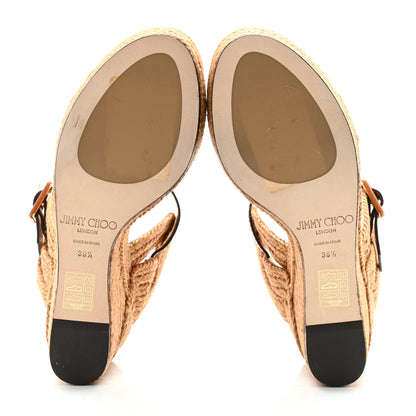 Jimmy Choo Calfskin Espadrille Delphi 100 Wedge Sandals 39.5 Cuoio 5 of 11