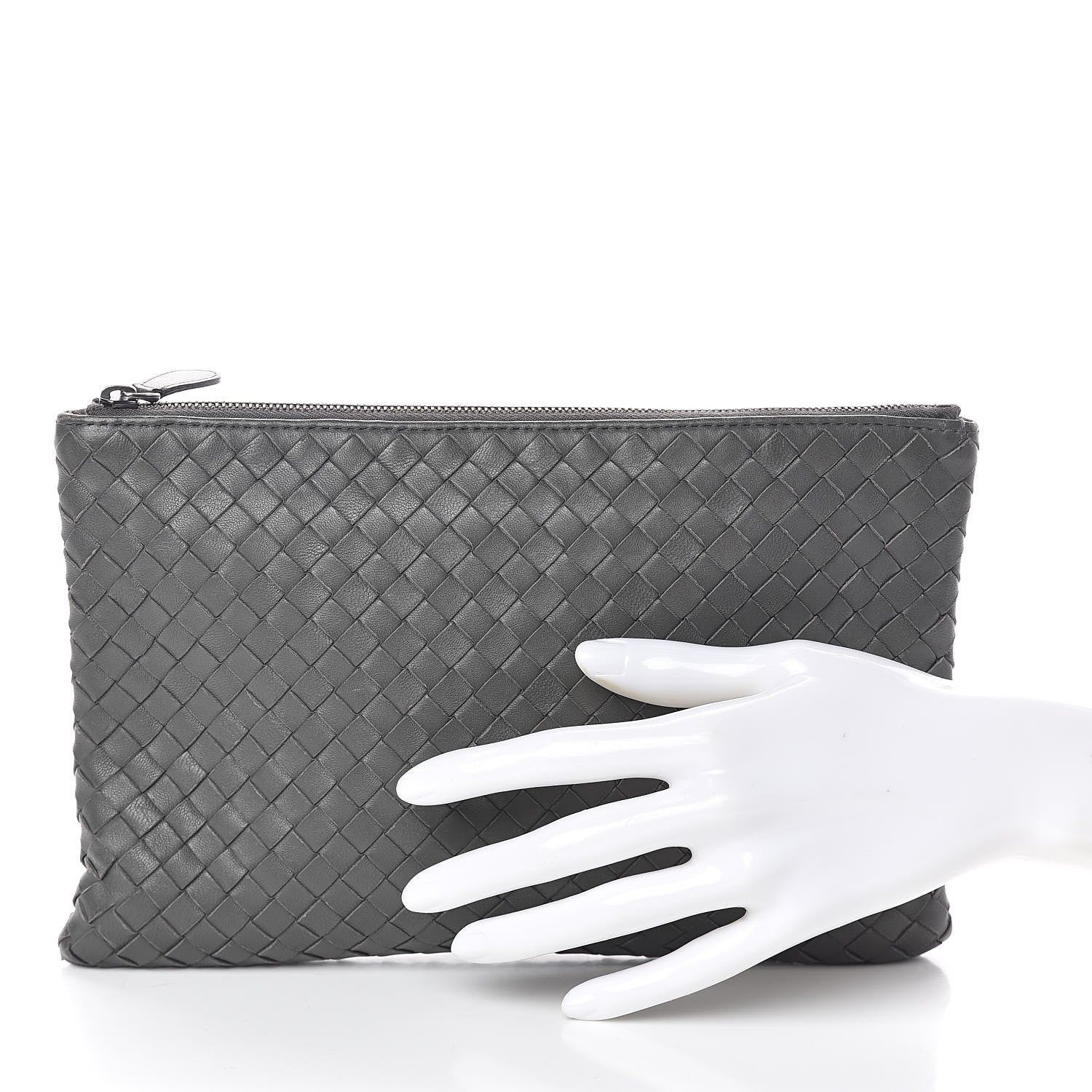 Bottega Veneta Nappa Intrecciato Flat Zip Pouch Light Grey 2 of 6