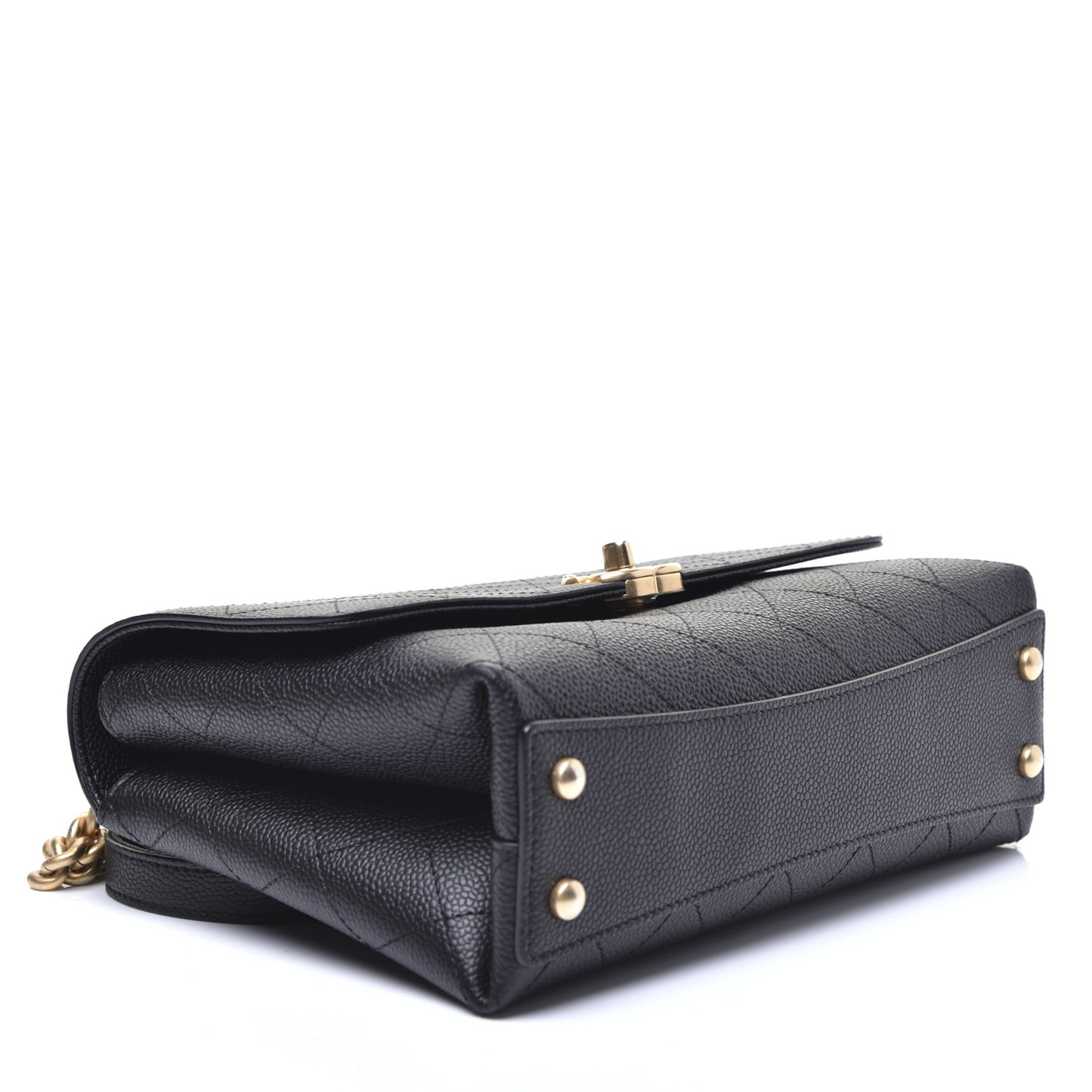 Caviar Diamond Stitched Small Top Handle Flap Black