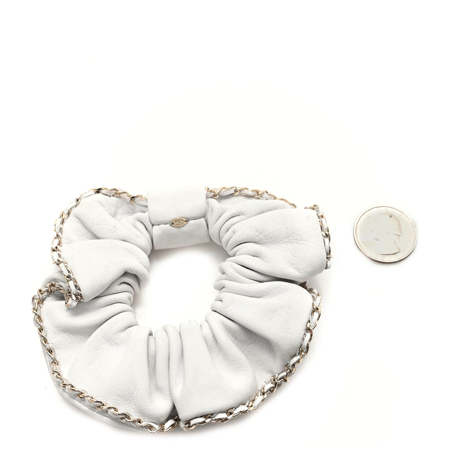 Lambskin Chain CC Hair Scrunchie White Gold