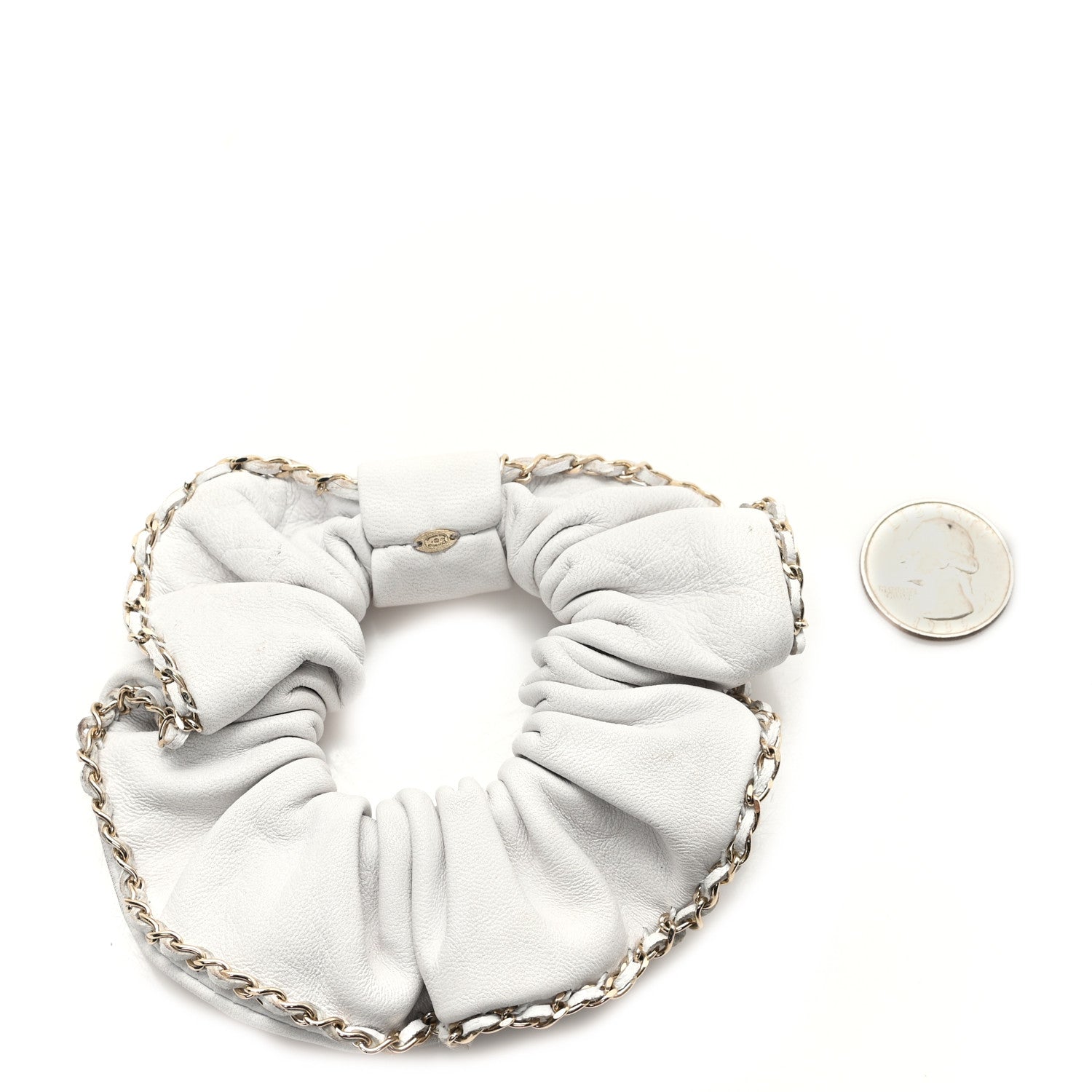 Chanel Lambskin Chain CC Hair Scrunchie White Gold 2 of 3