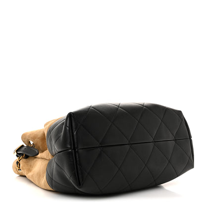 Chanel Suede Calfskin Shiny Lambskin Quilted Coco Base Shopping Bag Beige Black 4 of 10