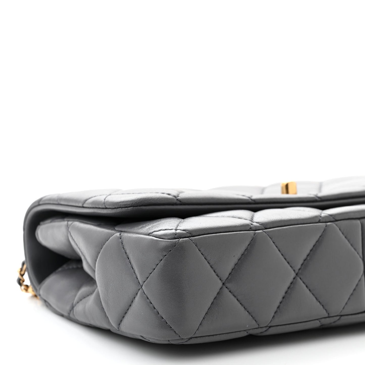 Shiny Lambskin Quilted Multi Stand Flap Grey